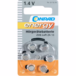 Conrad 650496, Batterie à usage unique, Zinc-Air, 1,4 V, 6 pièce(s), 280 mAh, Métallique