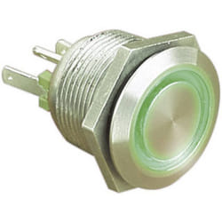 MPI002/28/GN MPI002/28/GN Bouton-poussoir antivandalisme 24 v/dc 0.05 a 1 x Off/(On) à rappel vert (ø x l) 22 mm - Bulgin