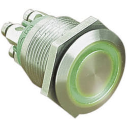 MPI002/TERM/GN MPI002/TERM/GN Bouton-poussoir antivandalisme 24 v/dc 0.05 a 1 x Off/(On) à rappel vert (ø x l) 2 - Bulgin