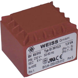 85/311 Transformateur pour circuits imprimés 1 x 230 v 1 x 9 v/ac 1.50 va 167 mA - Weiss Elektrotechnik