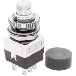 Informations techniques Connexion (composants) : cosses plates 2.5 mm Couleur boîtier/bouton : métal Courant de commutation ( ...