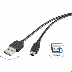 Renkforce Câble USB USB 2.0 USB-A mâle USB-Mini-B mâle 1.80 m noir connecteur utilisable des deux cotés contacts doré