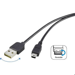 Renkforce Câble USB USB 2.0 USB-A mâle USB-Mini-B mâle 1.80 m noir connecteur utilisable des deux cotés contacts doré