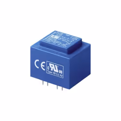 Transformateur pour circuits imprimés spécialement adapté comme transformateur réseau permettant l'adaptation de la tension e ...
