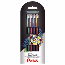 Pentel Dual Metallic, Stylo à bille, Multicolore, Vert, Orange, Rose, Violet, Plastique, 0,5 mm, 4 pièce(s)