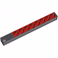 Bachmann 19'' 2m 8x Schuko H05VV-F 3G 1.00mm², 2 m, Aluminium, Noir, Rouge, 8 sortie(s) CA, 10 A, Noir