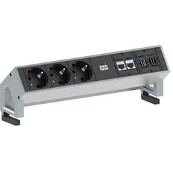 Bachmann 3x Schuko 2x CAT6 1x HDMI, 1x USB3.0 multiprise 1,5 m 3 sortie(s) CA Noir, Acier inoxydable