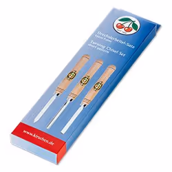 Kirschen Jeu de 3 Mini-Outils de tourneurs, en pochette plastique, Assortiment de ciseaux, Bois, Bois, Boîte