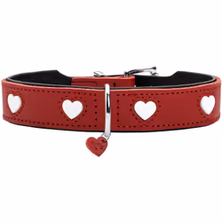 Hunter 69901, Chien, Collier standard, Rouge, Blanc, Cuir, Motif, Motif à cœur