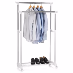 Portant à vêtements GROSSO penderie double sur roulettes vestiaire mobile barres de hauteur réglable et 1 tablette chromé et  ...