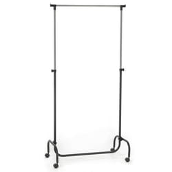 Portant à vêtements TIGER penderie simple sur roulettes vestiaire mobile avec 1 barre de hauteur réglable en métal chromé et noir