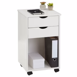 Caisson de bureau KANO meuble de rangement sur roulettes avec 2 tiroirs et 1 niche en pin massif lasuré blanc