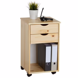 Caisson de bureau KANO meuble de rangement sur roulettes avec 2 tiroirs et 1 niche en pin massif naturel