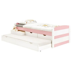 Lit gigogne JESSY lit enfant fonctionnel avec tiroir-lit et rangement 3 tiroirs couchage 90x190 cm en pin massif lasuré