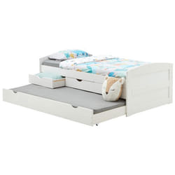 Lit gigogne JESSY lit enfant fonctionnel avec tiroir-lit et rangement 3 tiroirs couchage 90x190 cm en pin massif lasuré blanc
