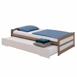 Lit gigogne LORENA 1 personne tiroir lit fonctionnel 90 x 190 cm pin massif lasuré taupe et blanc