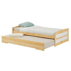 Lit gigogne LORENA 1 personne tiroir lit fonctionnel 90 x 190 cm pin massif recouvert dun vernis naturel et blanc