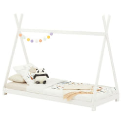 Lit tipi ELIN lit enfant simple en bois type montessori 90 x 200 cm en pin massif lasuré blanc