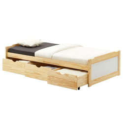 Lit fonctionnel MIA avec rangements 3 tiroirs 90 x 190 cm en pin massif naturel
