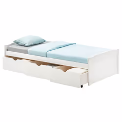 Lit fonctionnel MIA avec rangements 3 tiroirs 90 x 190 cm en pin massif lasuré blanc