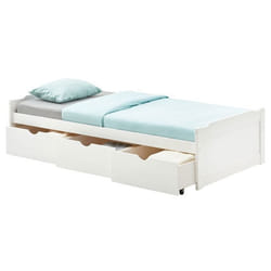 Lit fonctionnel MIA avec rangements 3 tiroirs 90 x 190 cm en pin massif lasuré blanc
