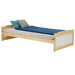 Lit simple lit enfant FRITZ 90 x 200 cm pin massif coloris bois naturel et blanc