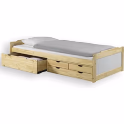 Lit fonctionnel rangements 90x200cm naturel blanc