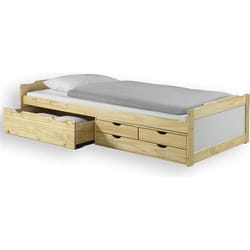 Lit fonctionnel rangements 90x200cm naturel blanc