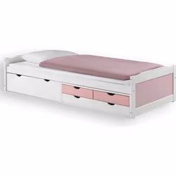 Lit fonctionnel rangements 90x200cm blanc rose