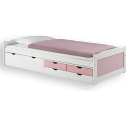 Lit fonctionnel rangements 90x200cm blanc rose