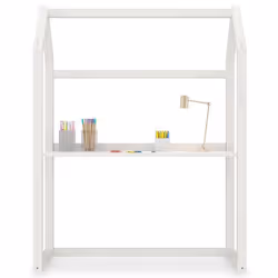 Bureau enfant évolutif TINA H 130 cm en bois massif blanc en forme de maison de type Montessori avec plateau réglable