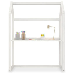 Bureau enfant évolutif TINA H 130 cm en bois massif blanc en forme de maison de type Montessori avec plateau réglable