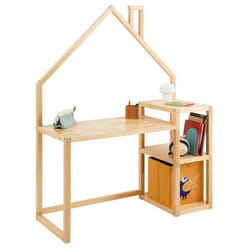 Bureau enfant NIVIA en forme de maison en pin massif bureau chambre enfant bois en pin massif coloris naturel