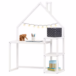 Bureau enfant NIVIA en forme de maison en pin massif bureau chambre enfant bois en pin massif blanc