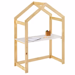 Bureau cabane enfant réglable LIA Montessori en bois massif coloris naturel et blanc plateau évolutif en hauteur