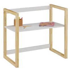 Bureau enfant SUZA réglable en hauteur 80 x 76 x 48 cm en bois massif Bureau chambre enfant 4 niveaux de hauteur Blanc/naturel