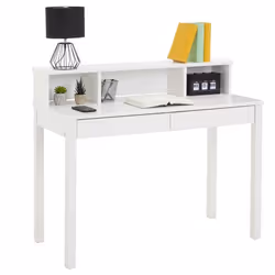 Bureau LENNOX avec rangement 2 tiroirs et 3 niches en pin massif lasuré blanc