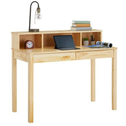 Bureau LENNOX avec rangement 2 tiroirs et 3 niches en pin massif recouvert dun vernis naturel