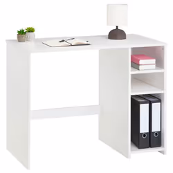 Bureau LIAM avec rangement caisson avec 2 étagères réglables en hauteur en pin massif lasuré blanc