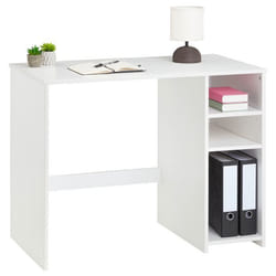 Bureau LIAM avec rangement caisson avec 2 étagères réglables en hauteur en pin massif lasuré blanc