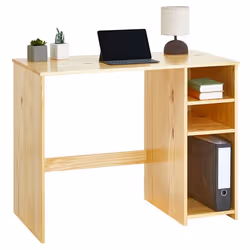 Bureau LIAM avec rangement caisson avec 2 étagères réglables en hauteur en pin massif recouvetr dun vernis naturel