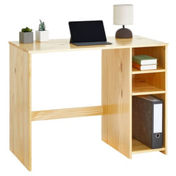 Bureau LIAM avec rangement caisson avec 2 étagères réglables en hauteur en pin massif recouvetr dun vernis naturel