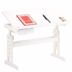 Bureau enfant écolier junior FLEXI table à dessin réglable en hauteur et pupitre inclinable avec 1 tiroir en pin massif lasur ...
