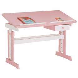 Bureau enfant FLEXI en pin massif réglable en hauteur et plateau inclinable lasuré blanc et rose
