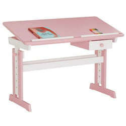 Bureau enfant FLEXI en pin massif réglable en hauteur et plateau inclinable lasuré blanc et rose