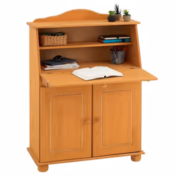 Bureau secrétaire DAVID avec abattant rangement plusieurs étagères 2 portes plan de travail rabattable en pin massif teinté e ...