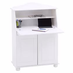 Bureau secrétaire DAVID avec abattant rangement plusieurs étagères 2 portes et plan de travail rabattable en pin massif lasur ...