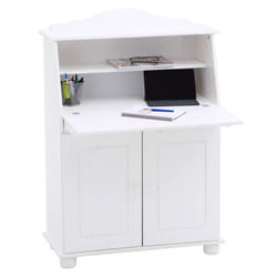 Bureau secrétaire DAVID avec abattant rangement plusieurs étagères 2 portes et plan de travail rabattable en pin massif lasuré