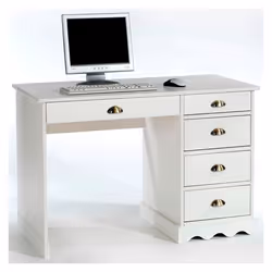 Bureau COLETTE rangement avec 5 tiroirs et poignées coquille en pin massif lasuré blanc