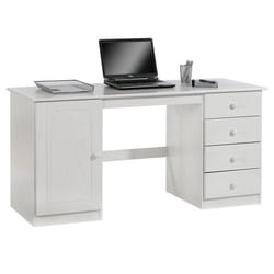 Bureau MANAGER L 145 cm en bois massif  lasuré blanc espace de rangement avec 4 tiroirs et 1 placard